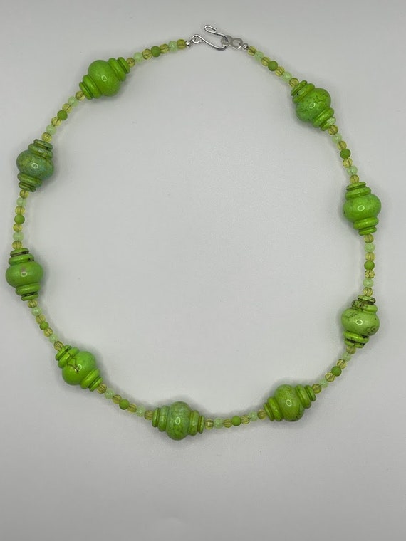 20" lime green various bead necklace