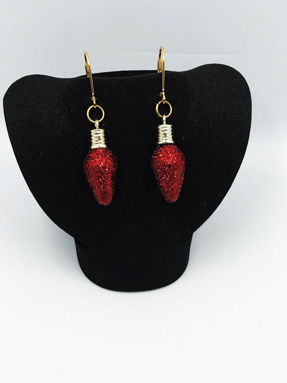 Red glitter light earrings