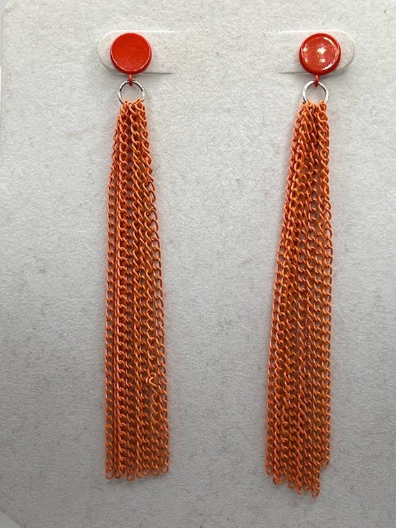 Orange chain stud earrings