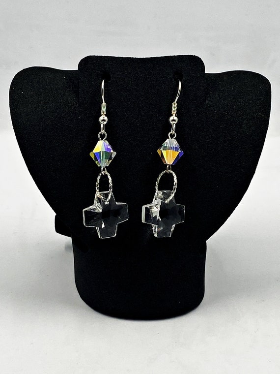 Swarovski Crystal and cross dangle earrings