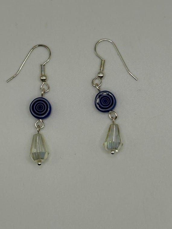 Blue swirl glass bead earrings