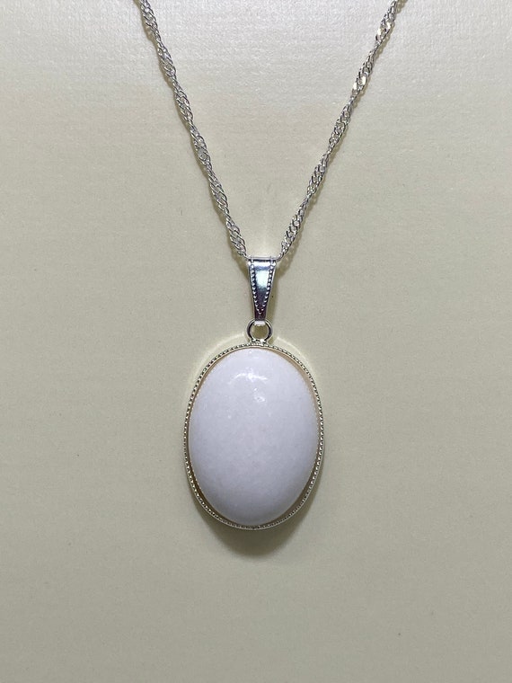18" snowy quartz pendant on silver, gold, or gunmetal