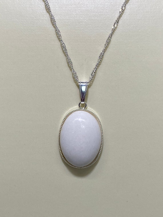 18" snowy quartz pendant on silver, gold, or gunmetal