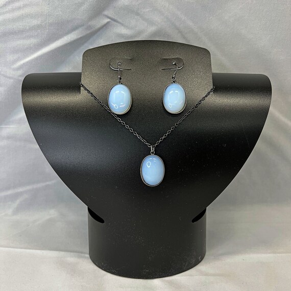 20" sea opal on gunmetal pendant and earring set