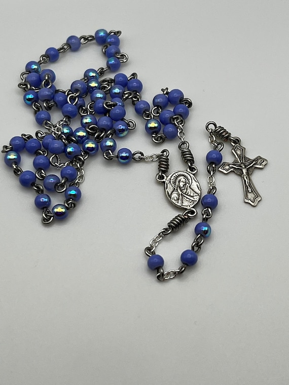 16"blue bead rosary