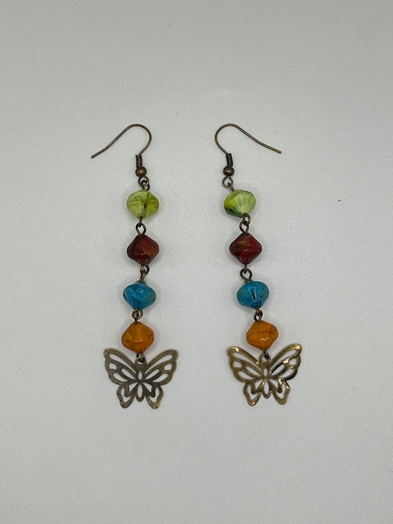 3" multicolored butterfly dangle earrings