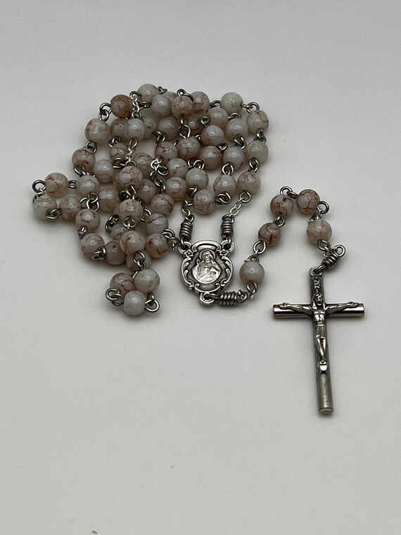 18" white bead rosary