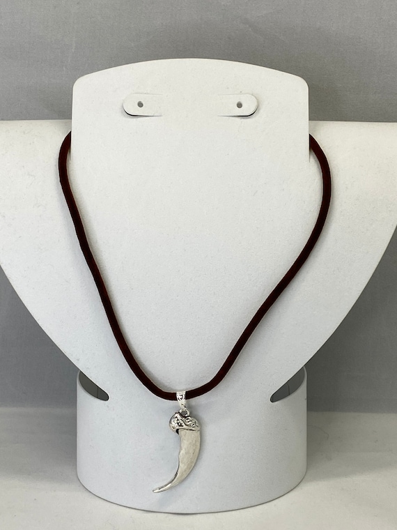 18" pewter talon on brown cord necklace