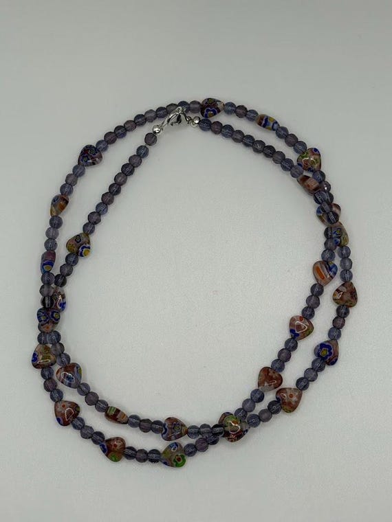 25" millefiori hearts necklace and bracelet set