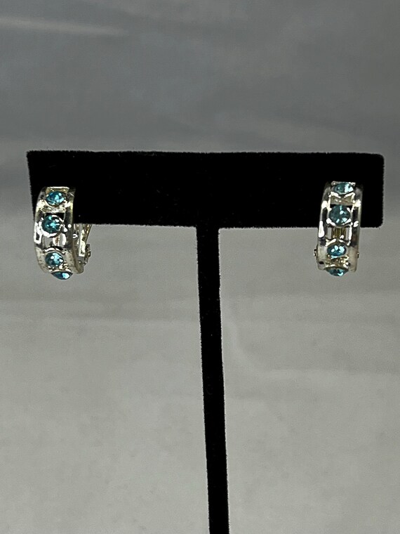 Blue or clear crystal clip on earrings