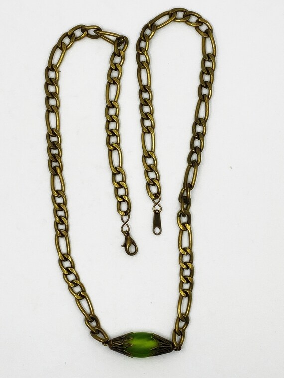 19" frosted green bead and brass chain necklace