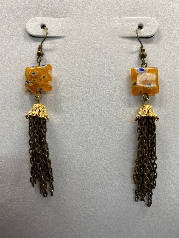 Lampwork glass bead and tassel earrings
