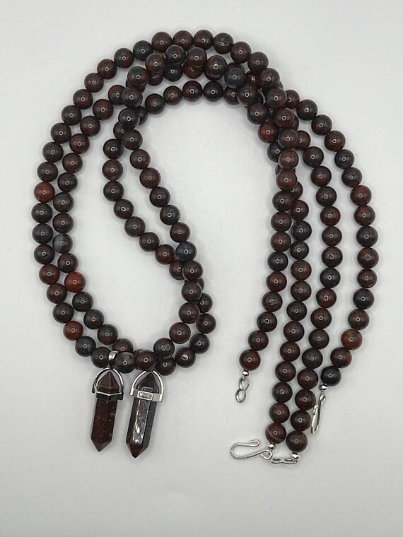 26" brecciated jasper beaded necklace with point