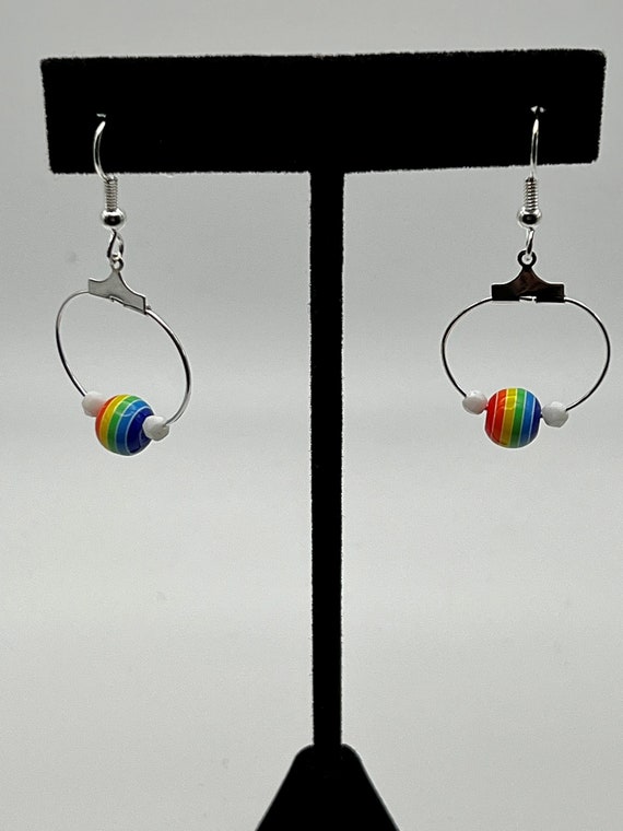 Rainbow resin bead earrings