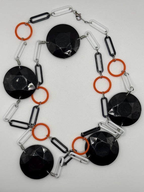 42" black, white, and orange necklace with 9" bracelet