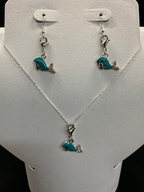 20" whale charm necklace and earrings set