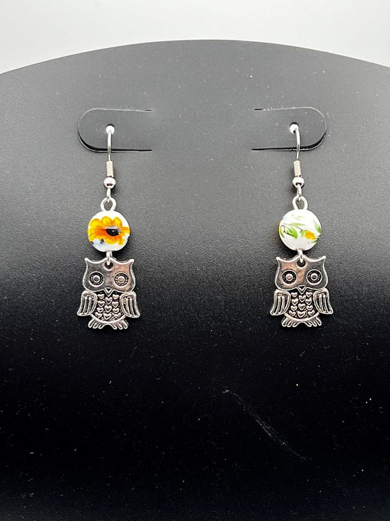 Sunflower and owl earrings