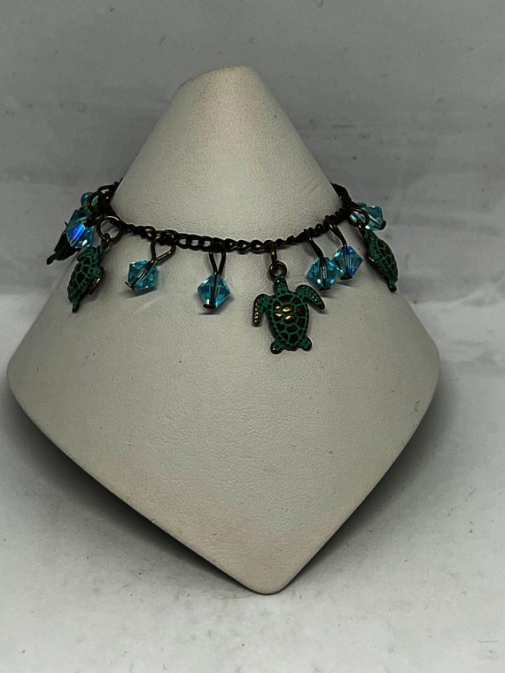 7" turtle and Swarovski crystal bracelet