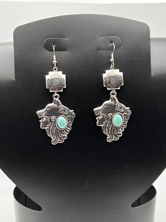 Silver woman and wolf earrings