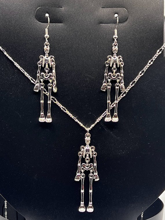 Dancing skeleton necklace and earrings set