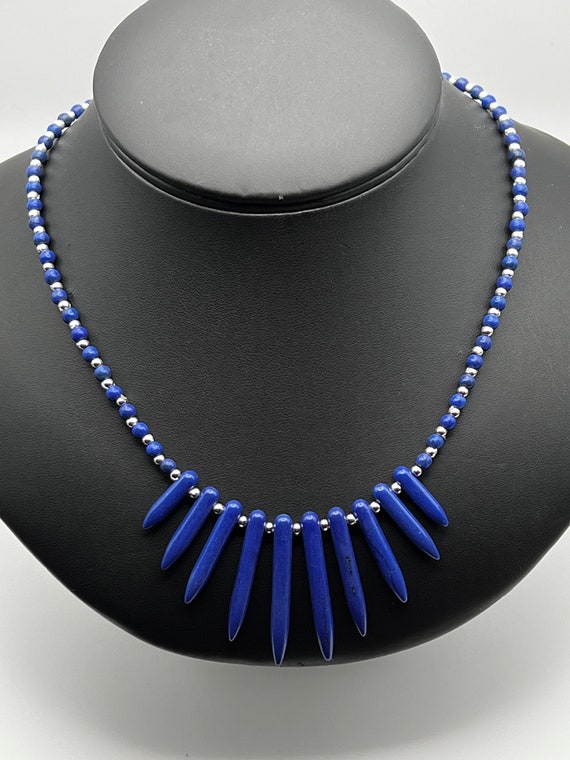 18" lapis blue magnesite fan necklace