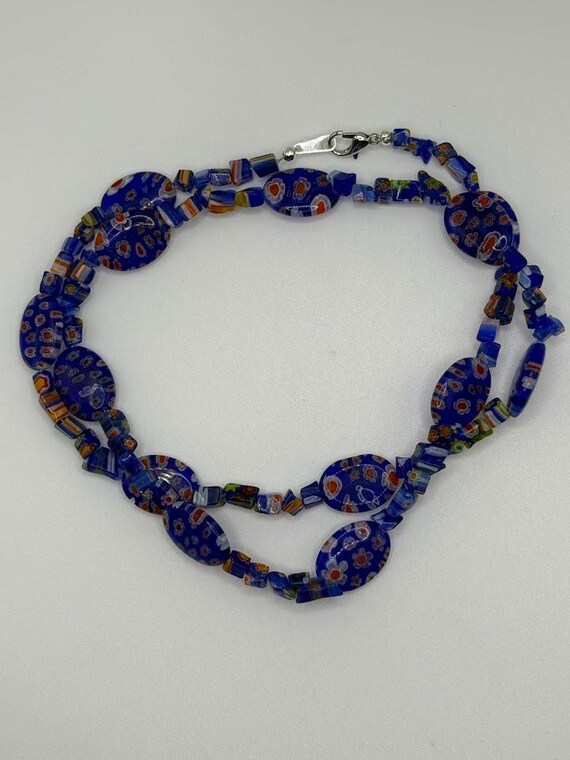23" blue millefiori glass oval necklace & bracelet set