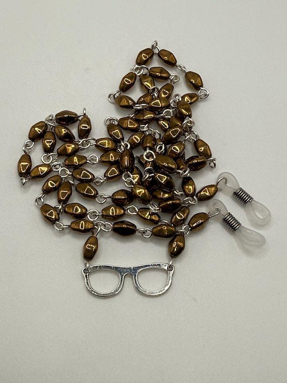36" bronze glass bead eyeglass chain