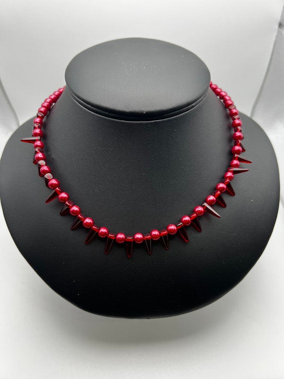 17" red pearl and talon necklace