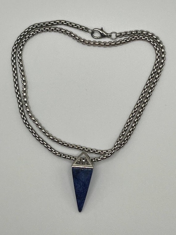 24" lapis lazuli point pendant on silver chain