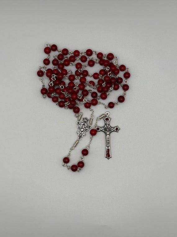 26.5" red riverstone bead crown rosary