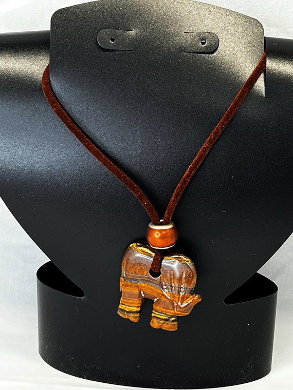 16" tiger eye elephant pendant