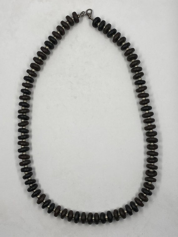 20" black and silver wood necklace