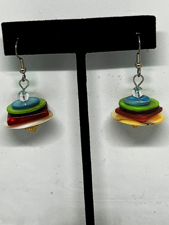 Mother of pearl stacked coin earrings