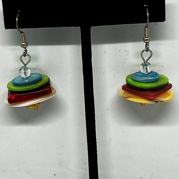 Mother of pearl stacked coin earrings