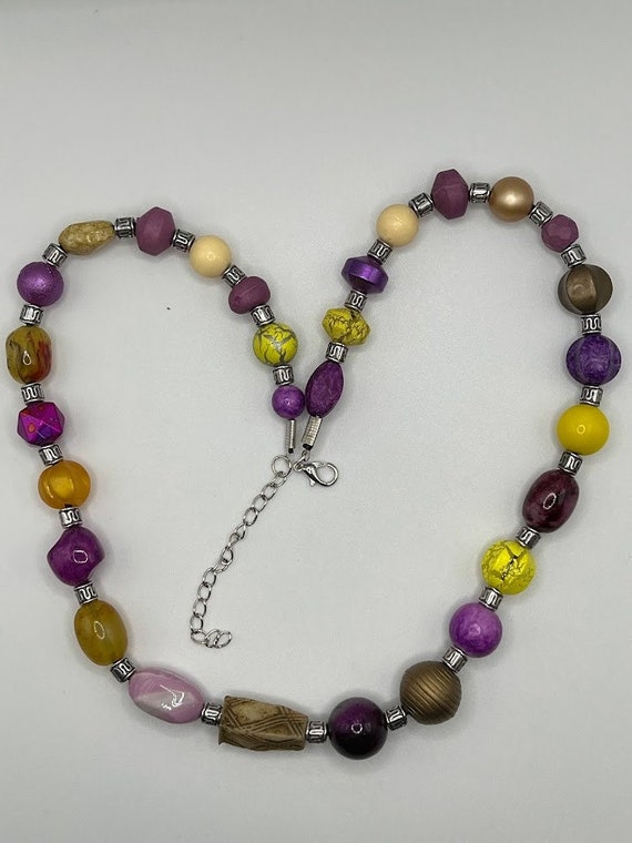 22" purple and yellow bead necklace