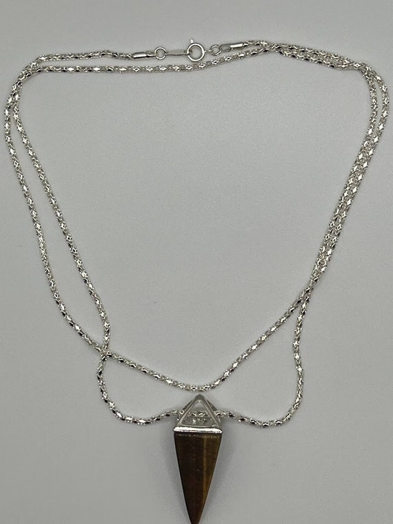 30" tigereye point pendant on silver chain