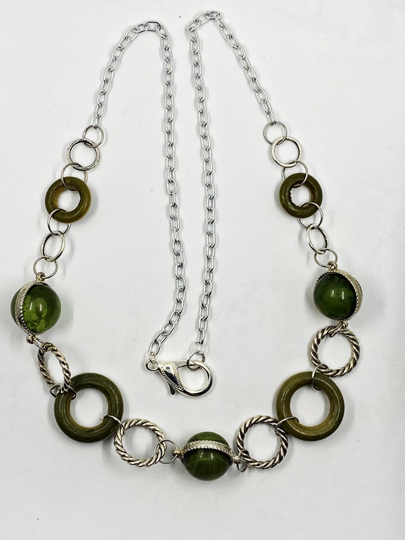 33" vintage green and silver necklace