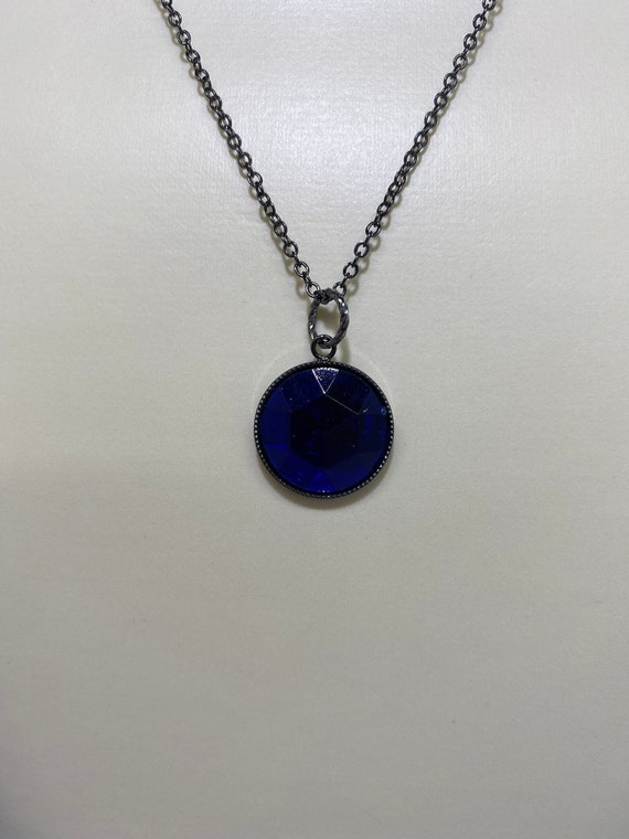 18" blue or green faceted gem pendant necklace