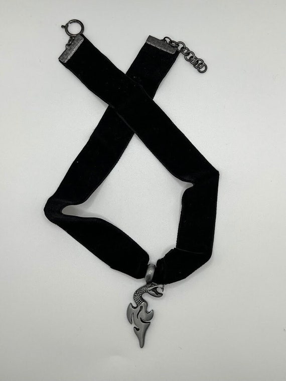 16" pewter snake pendant on black velvet