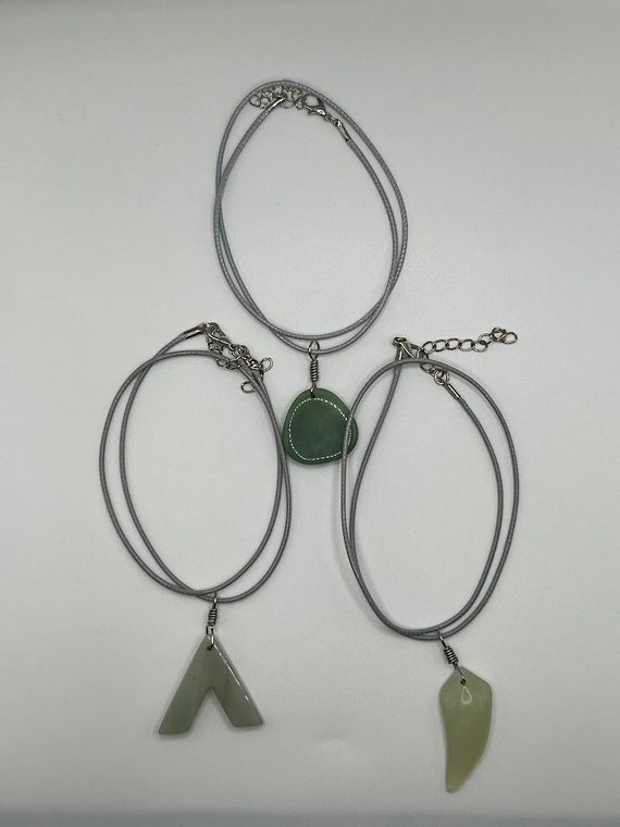 Green aventurine drops on gray cord (3 options)