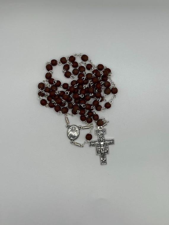 25.5" matte brown glass bead crown rosary