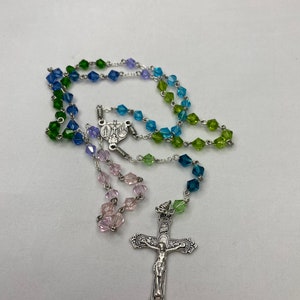 20&quot; blue, green, and pink crystal rosary