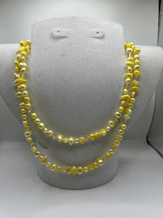 26" double strand cultured pearl and Swarovski crystal necklace