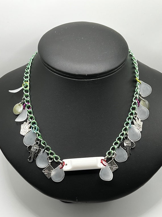 16" green chain charm necklace