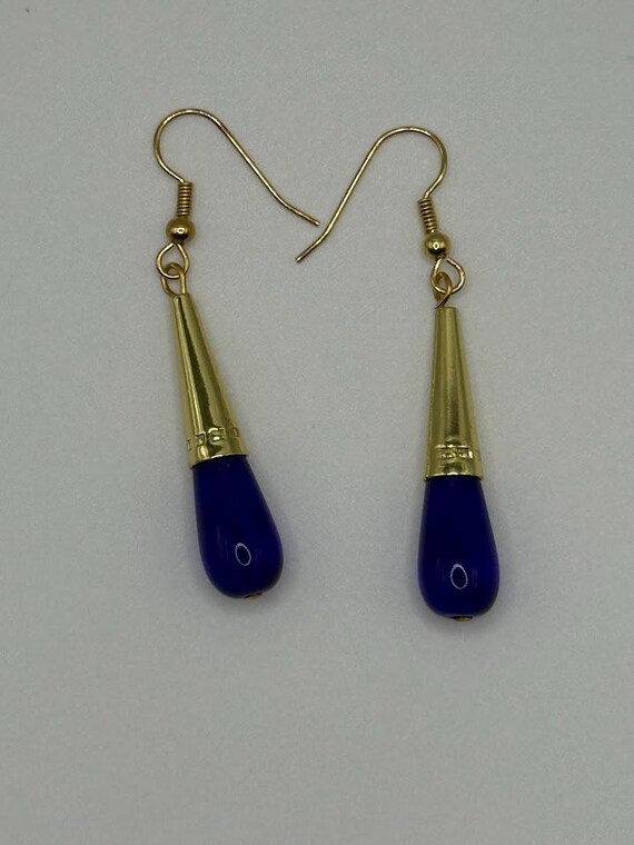 2" blue glass teardrop earrings