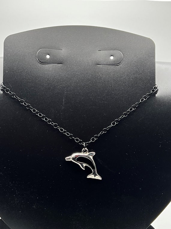 18" silver and black enamel dolphin pendant necklace with 3" extender