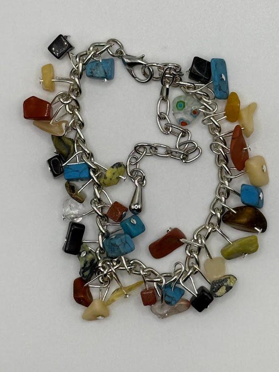 7" gemstone chip charm bracelet