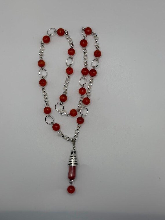 20" orange cat's eye and lustre bead pendant necklace