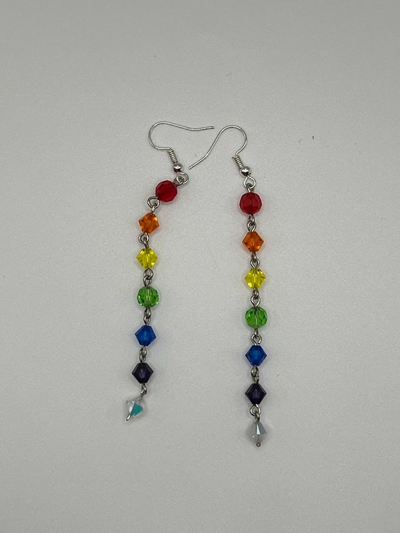 3" rainbow crystal dangle earrings
