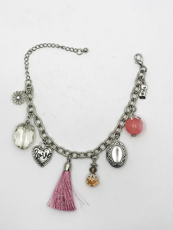 7" pinks locket charm bracelet with 3" extender